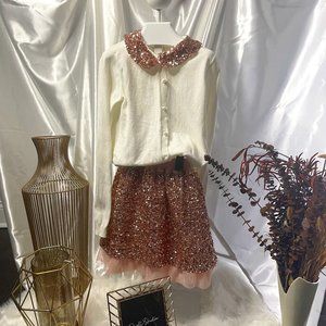 GENTLY USED - Cream/Rose Gold Max Studio Skirt Set, Girls Sz 7/8